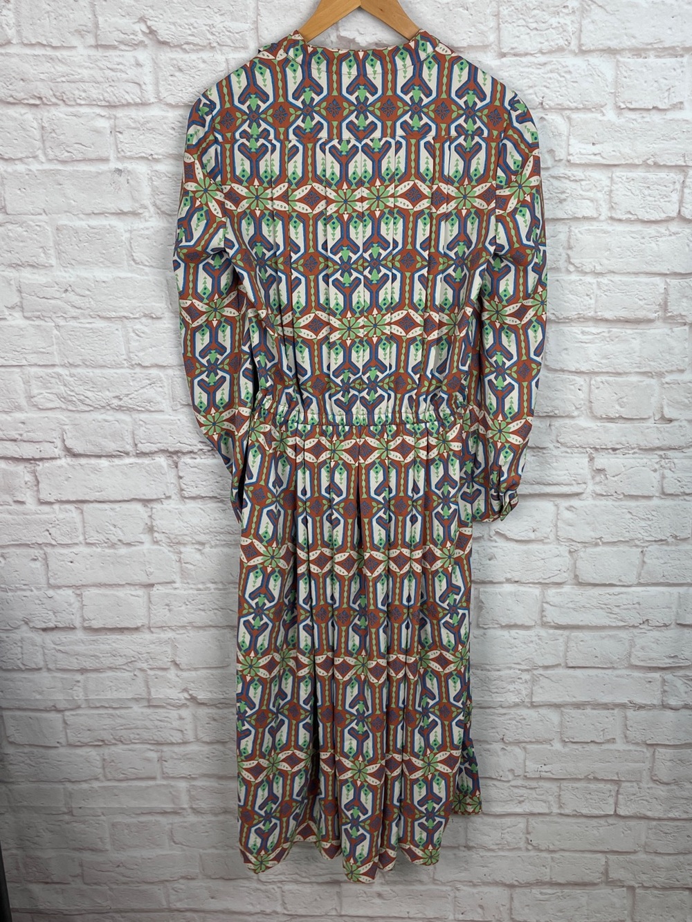 Tory Burch Geometric Garden Maze Pleated Midi Shirt Dress Size 4 New! - Picture 3 of 7